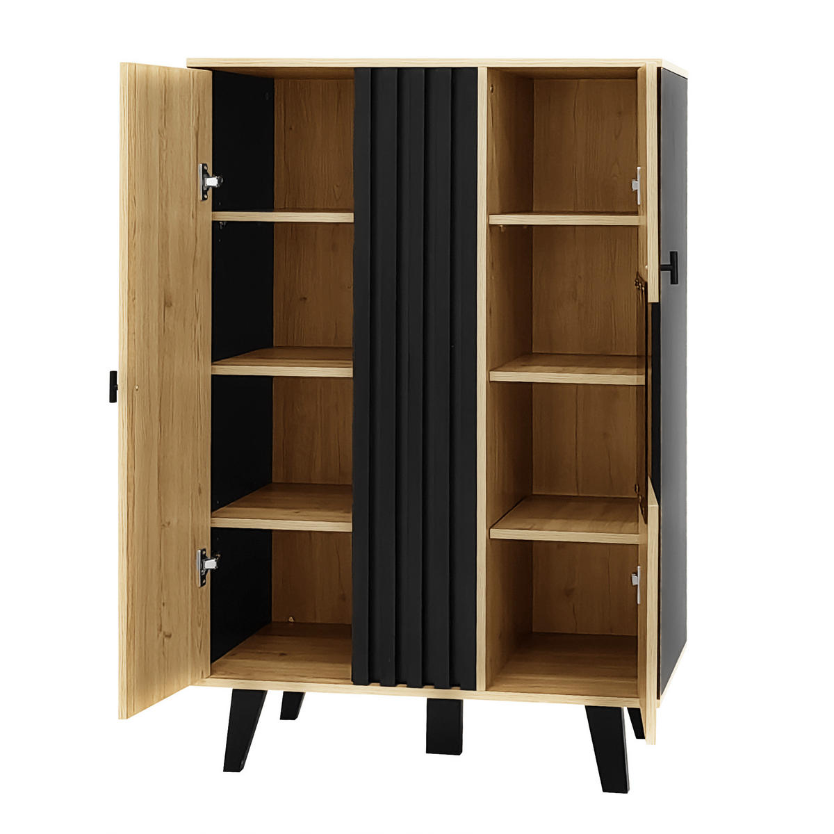VITRINE Schwarz und Holzfarbe 80/40/120 cm - Naturfarben, Holzwerkstoff (80/120/40cm) - PANGIVO