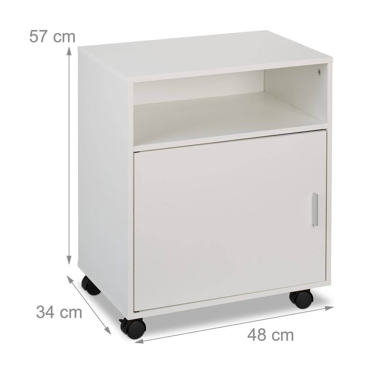 RULLHURT Vit silver på hjul 3 fack 57x48x34 cm - Vit, Träbaserade material/Metall (48/57/34cm) - Relaxdays