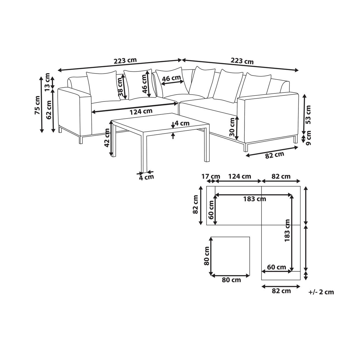 LOUNGE SET 5-Sitzer cremeweiß linksseitig modular Belize - Creme, Textil - Beliani