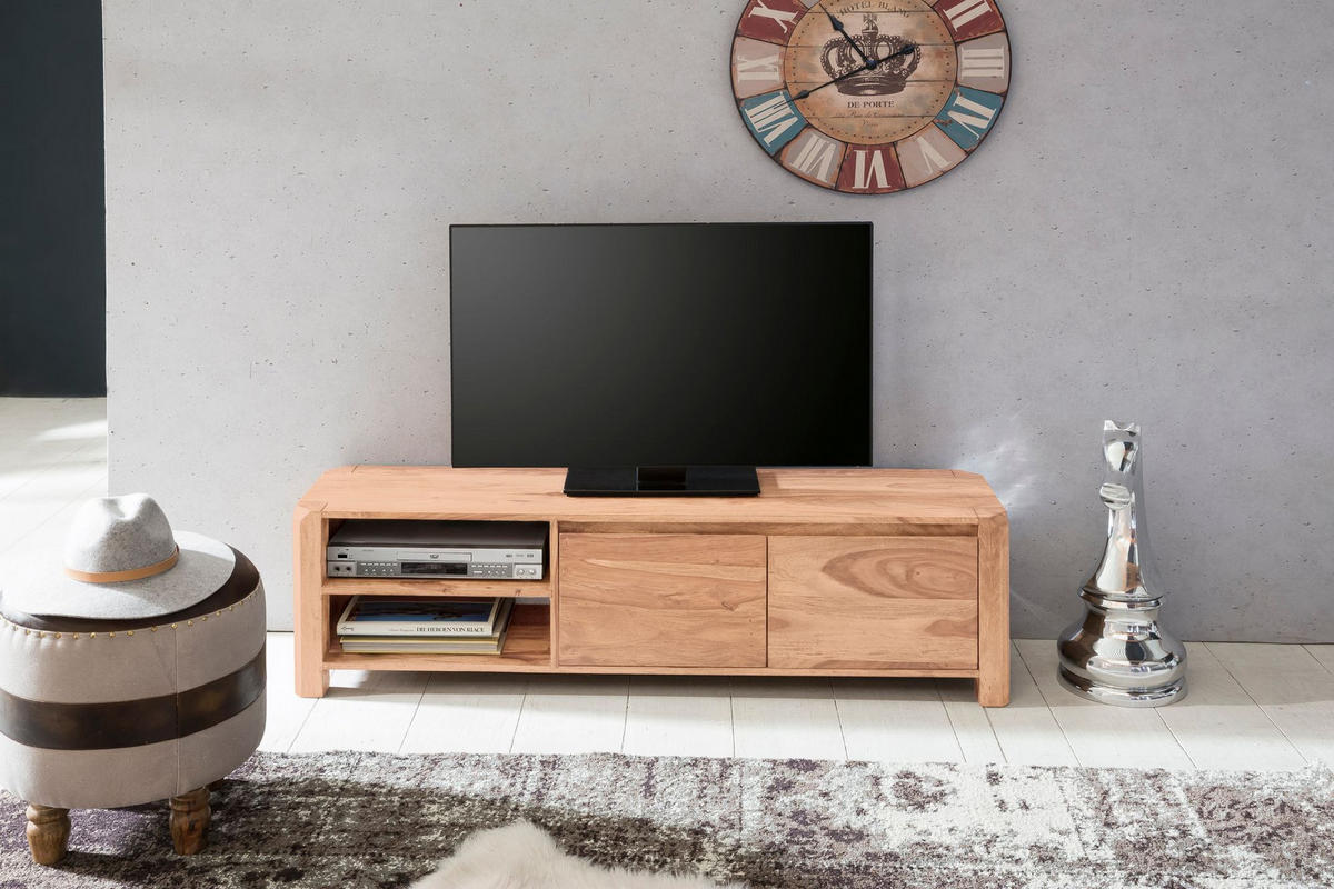 TV-LOWBOARD Massivholz, 4 Füße, viel Stauraum, Beige 140x35x40 cm - Beige, Holz (140/40/35cm) - KADIMA DESIGN