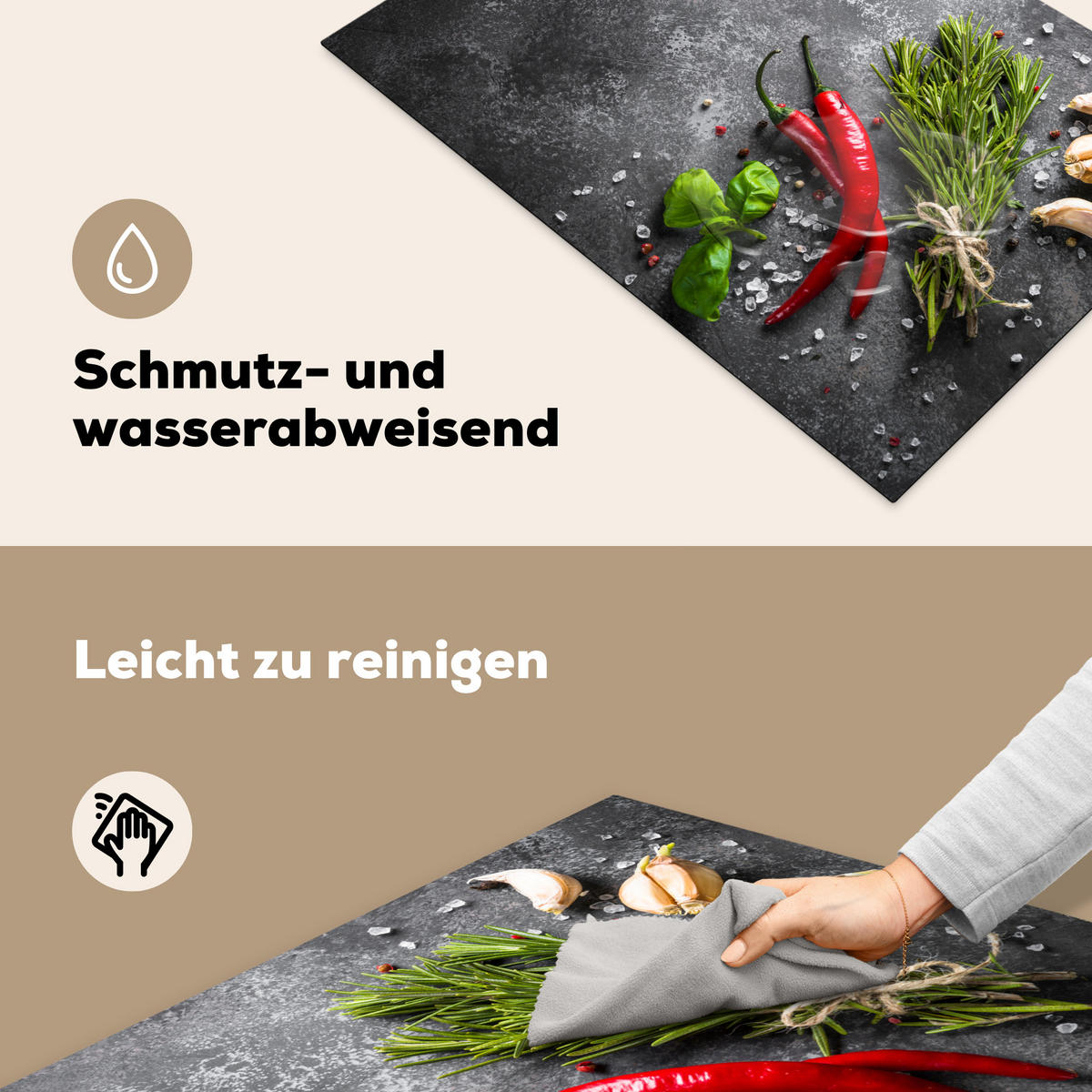 HERDABDECKPLATTE Pfeffer - Kräuter - Gewürze - Beton 76x51 cm - Rot, Kunststoff (76/51.5/0.2cm) - MuchoWow