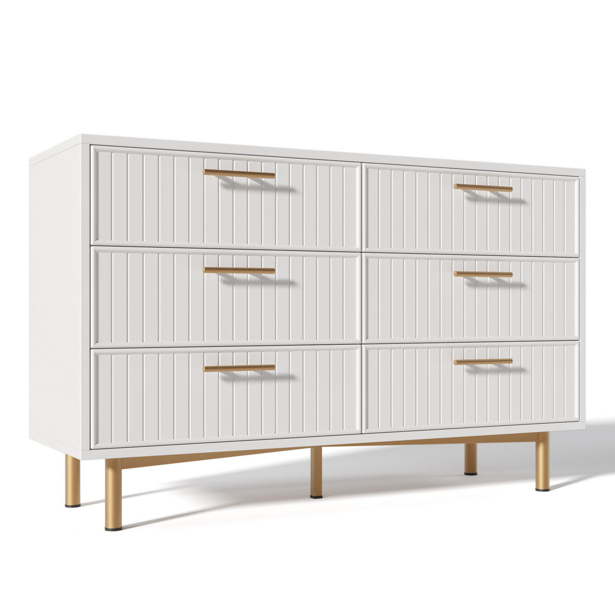 SIDEBOARD holzwerkstoff weiß mit geriffelter front & 6 schubladen - Weiß, Holzwerkstoff (120/40/75cm) - Urban Meuble