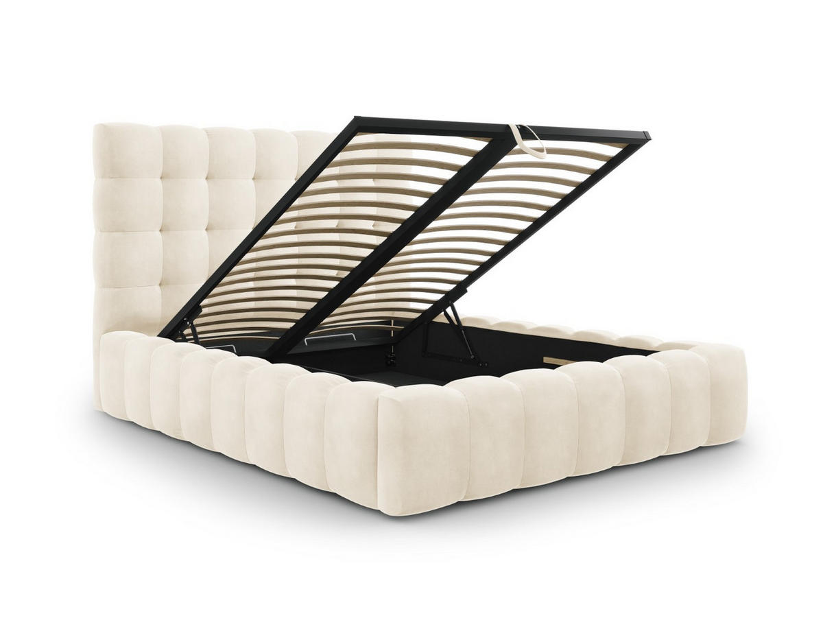 BETT mit Bettkasten und Kopfteil Mamaia aus Samt leichtes beige 160x200cm - Beige, Textil (160/200cm) - Micadoni