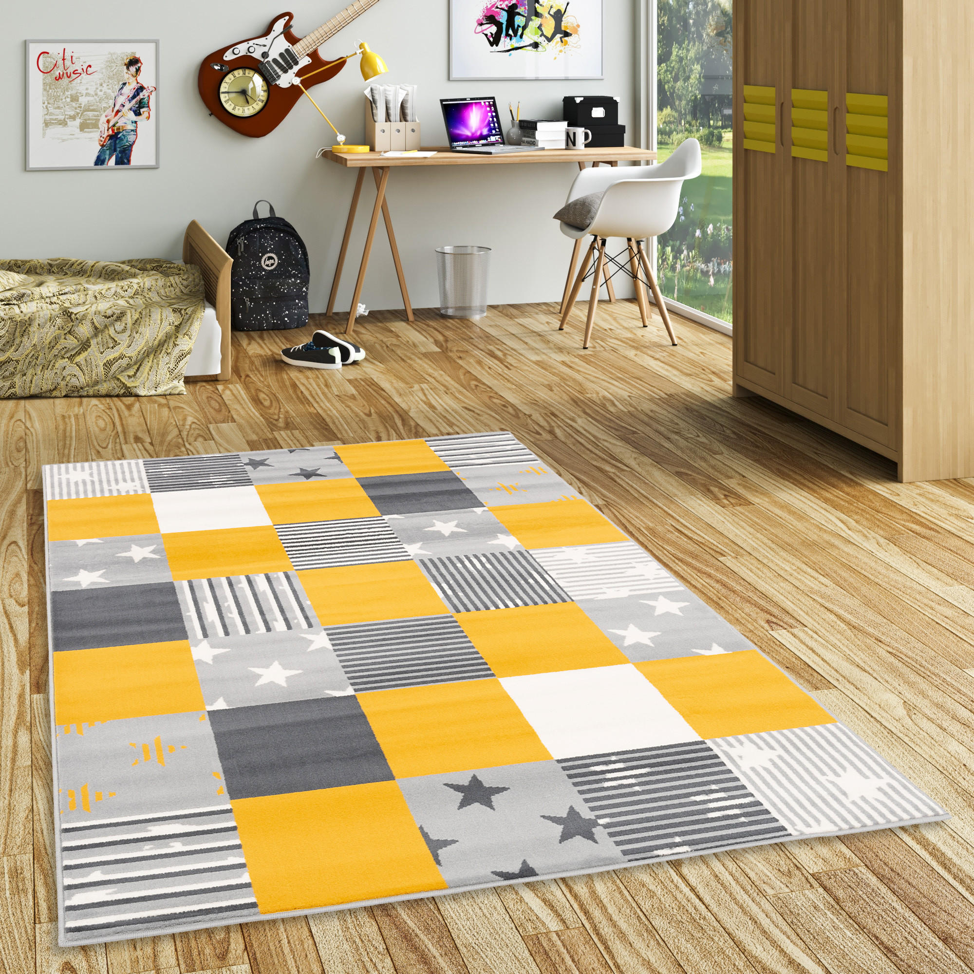 KINDER UND JUGEND TEPPICH SAMBA KARO STERNE - Gelb, Textil (190/280cm) - Pergamon