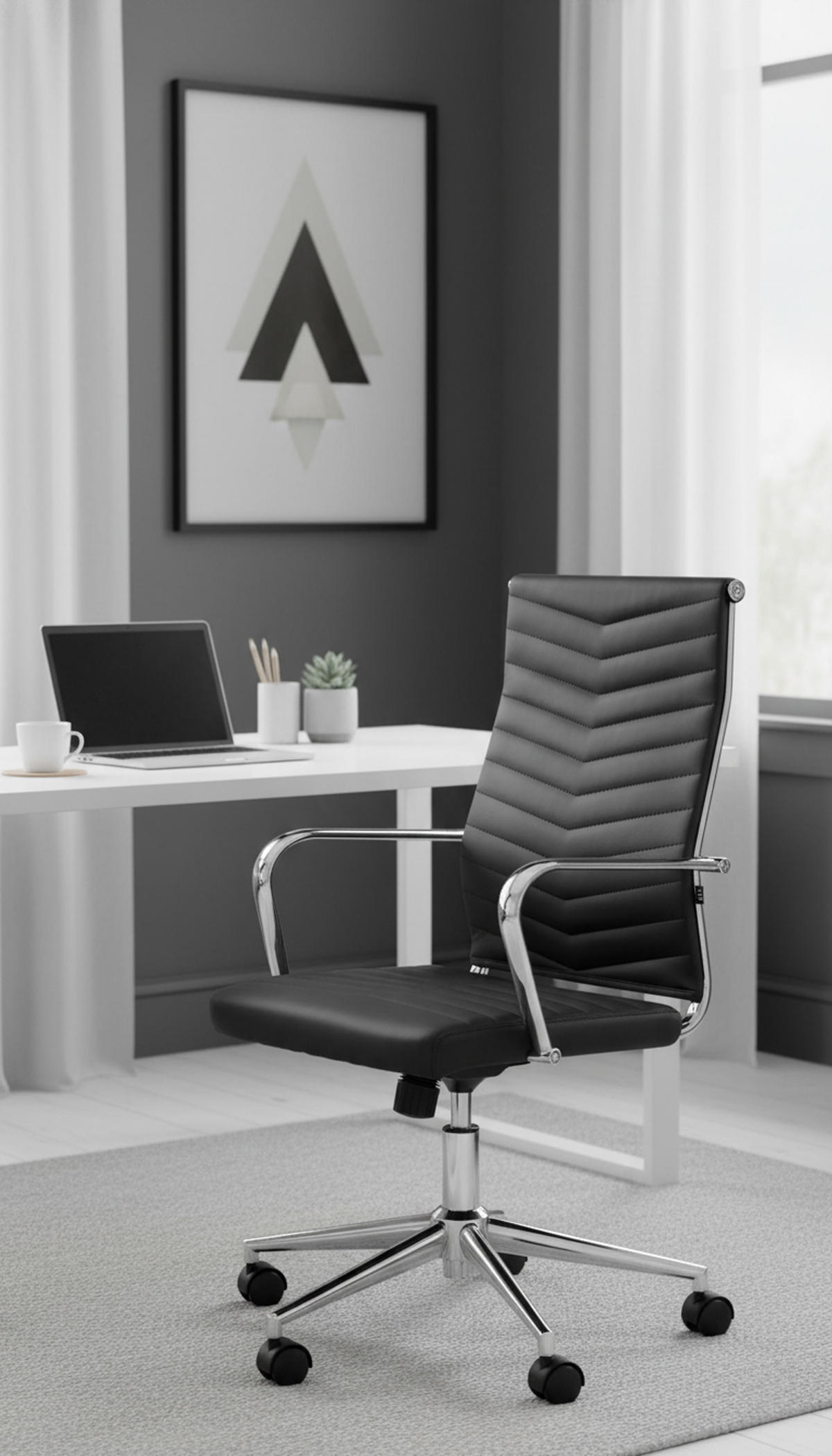 BÜROSTUHL Zynor Kunstleder schwarz - Chromfarben/Schwarz, Metall (57/109/60cm) - TPFLiving