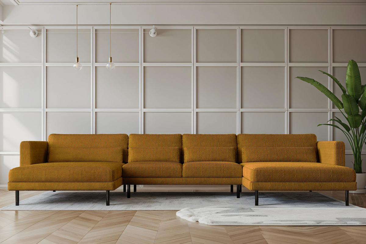 ECKSOFA DANI In U-Form Stilvolles Stoff Poso Senffarbe - Gelb, Holz/Textil (174/391cm) - Kaiser Möbel