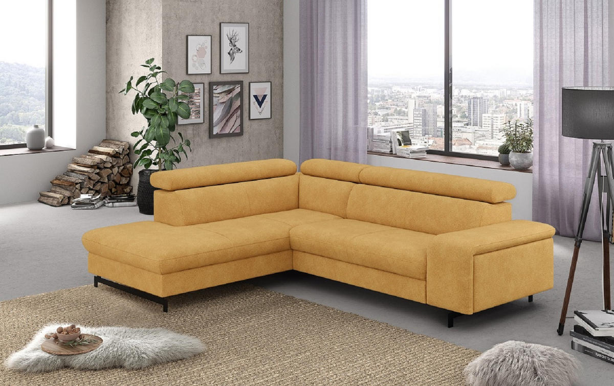 ECKSOFA mit Schlaffunktion und Bettkasten - Gelb/Schwarz, Kunststoff/Textil (262/215cm) - Cotta