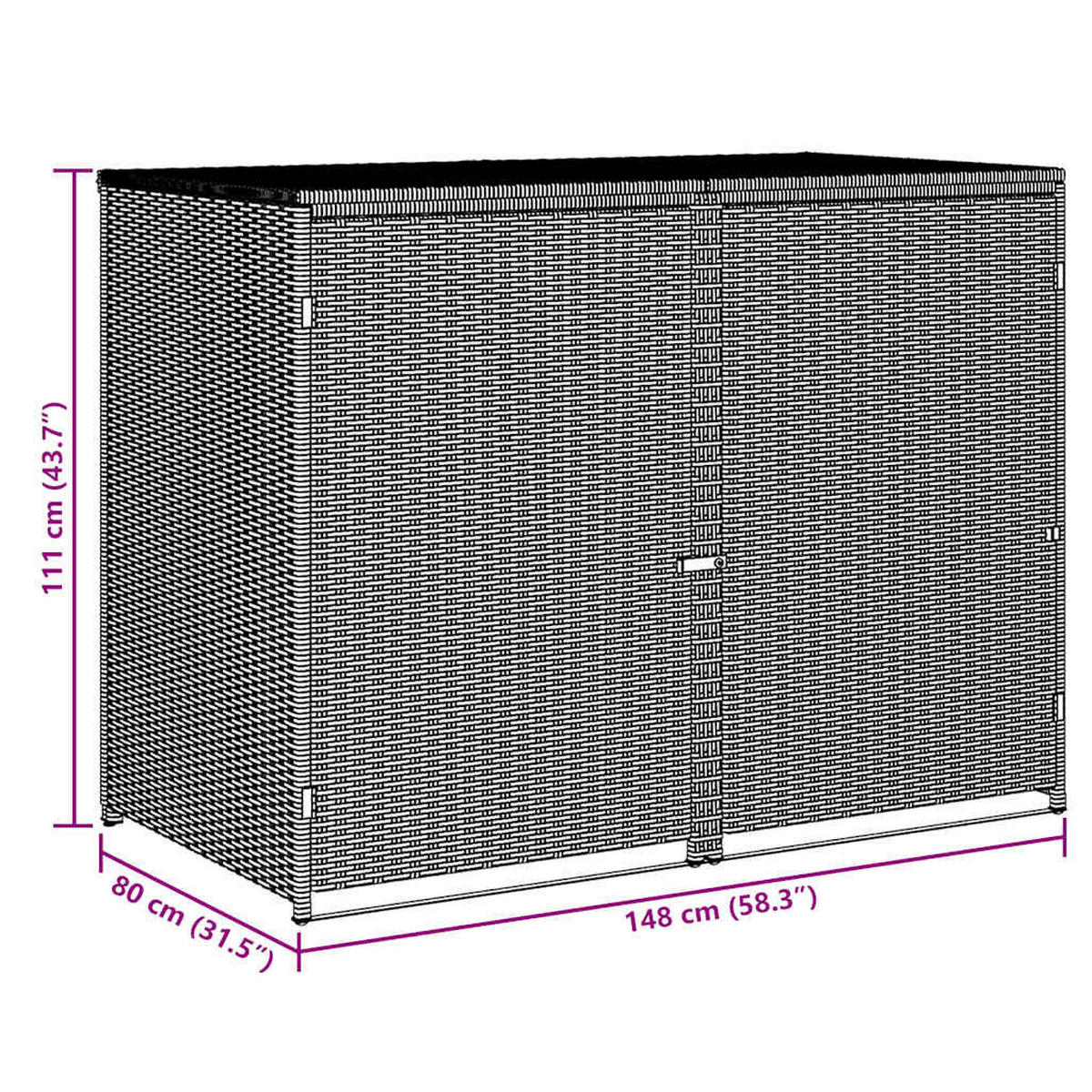 MÜLLTONNENBOX für 2 Tonnen, 148/80/111 cm, aus Poly Rattan, Schwarz - Schwarz, Naturmaterialien (80/111/148cm) - vidaXL