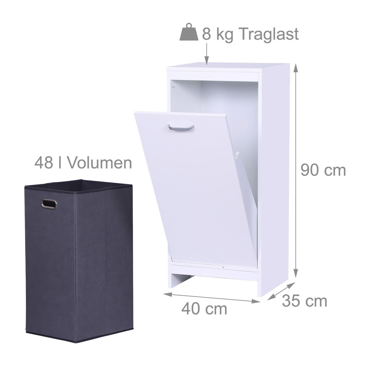 SKRIŇA na prádlo - biela, kov/kompozitné drevo (40/90/35cm) - Relaxdays