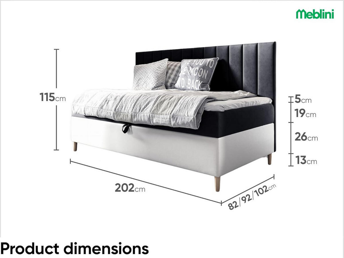 KINDERBETT MAYA 2 - Schwarz/Weiß, Holzwerkstoff (82/202cm) - Meblini