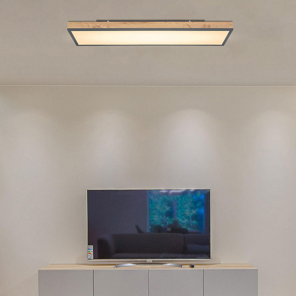 LED DECKENLEUCHTE Holzoptik Braun - Braun, Metall (60/15/3cm) - Globo Lighting