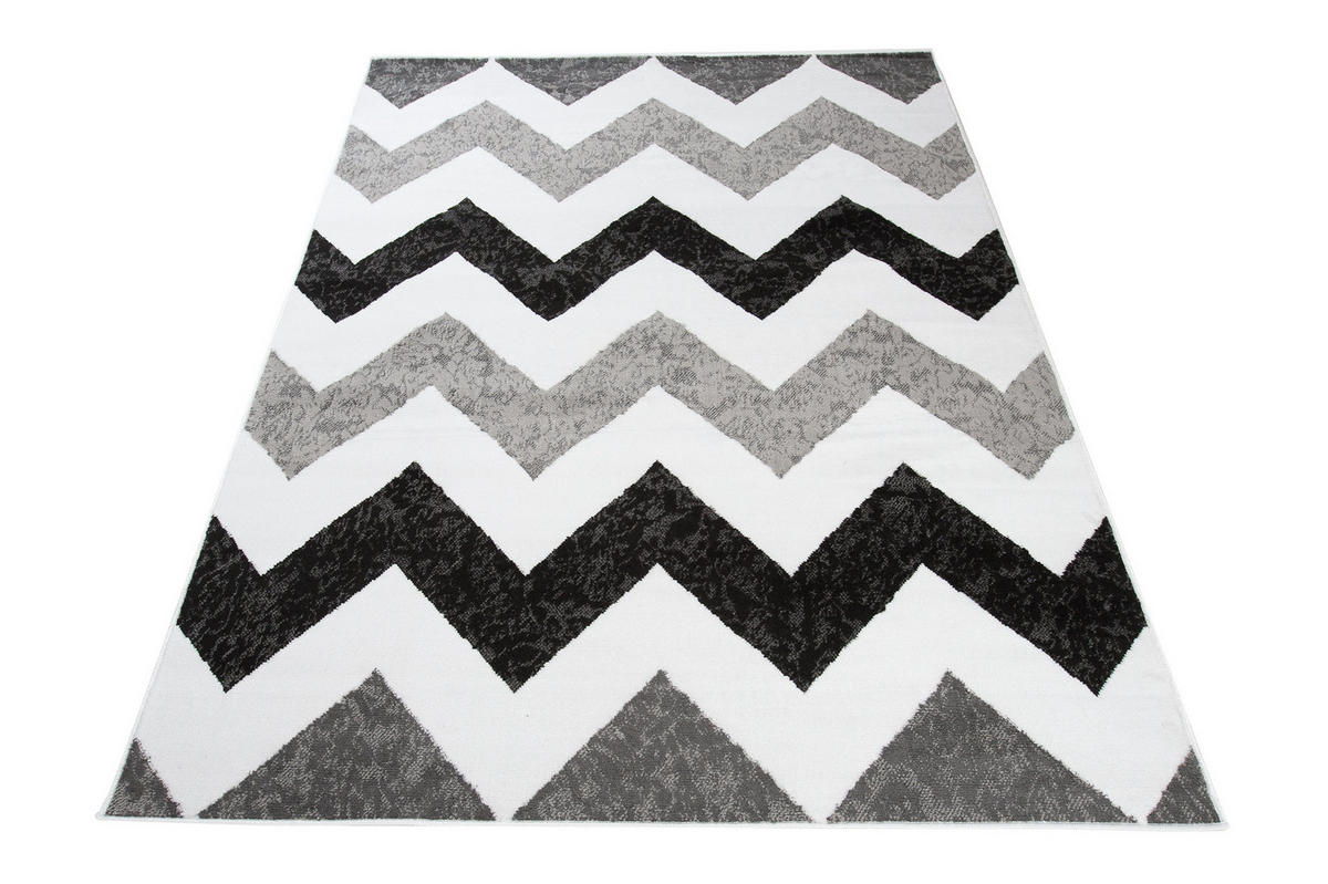 TEPPICH MAYA Grau Zig Zag Streifen 120/170 cm - Grau, Textil (120/170cm) - Tapiso