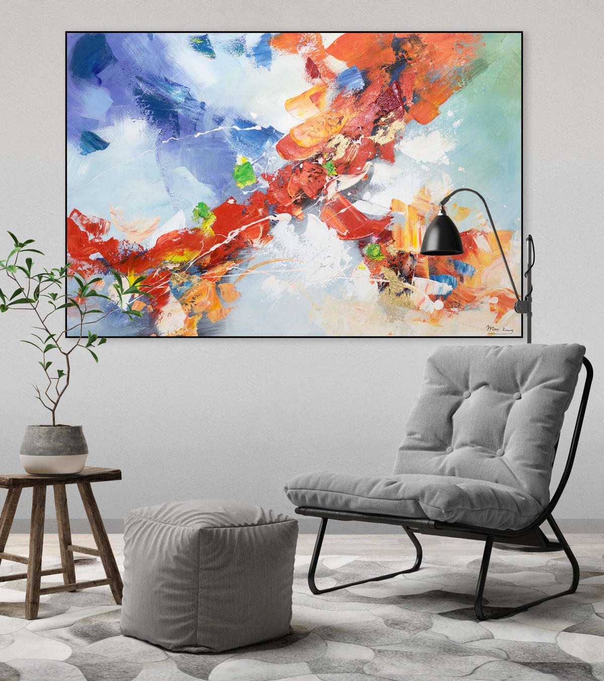 ACRYLBILD HANDGEMALT 120/80 cm - Blau/Rot, Holz/Textil (120/80cm) - KUNSTLOFT