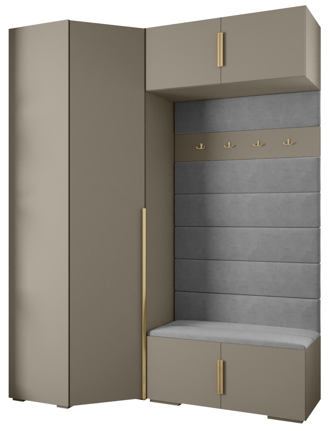 Abiks Möbel Garderoben-Set Kaschmir, Grau, Gold 181.7x236.7x47 cm