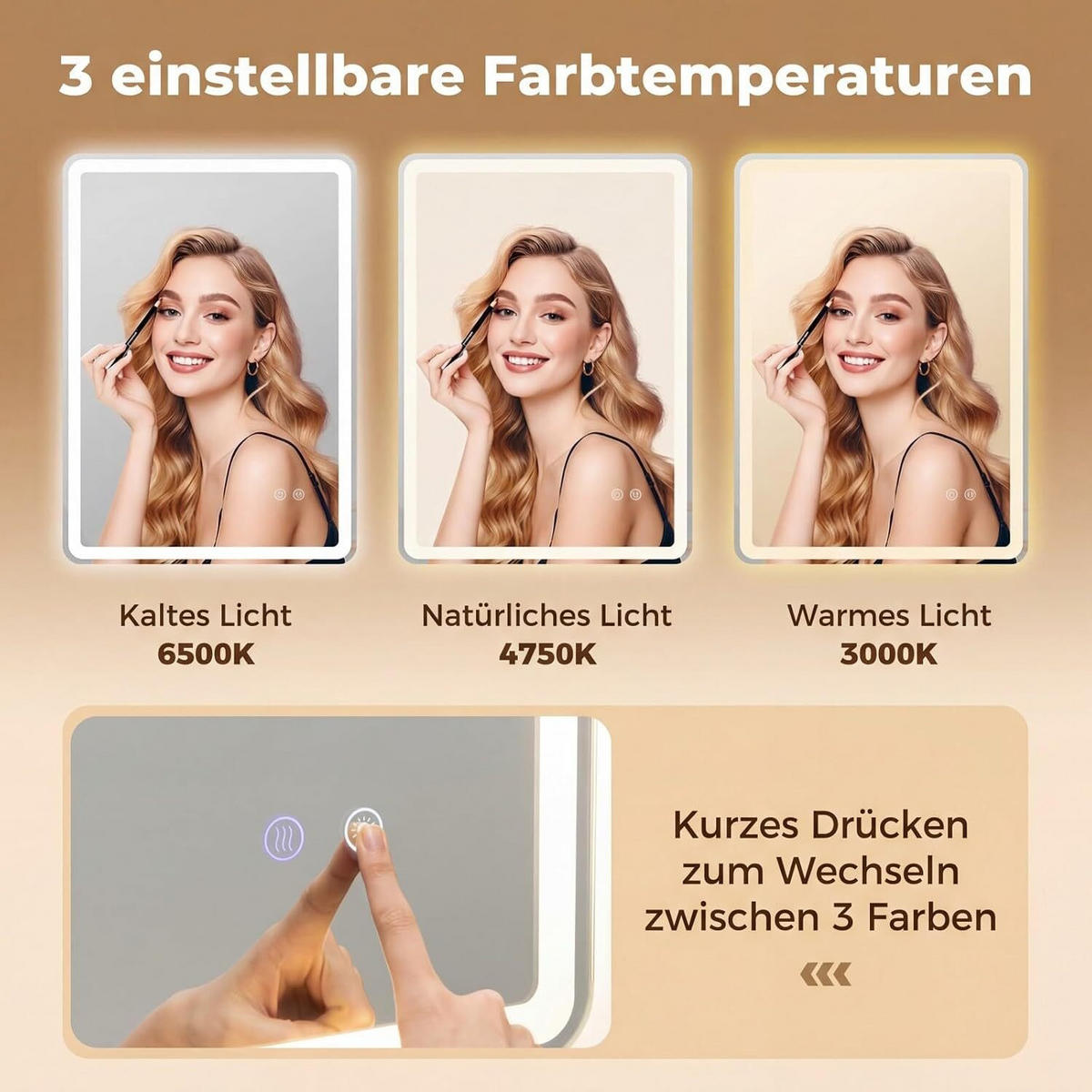 BADSPIEGEL mit LED Beleuchtung silber - Silberfarben, Glas (50/70/3cm) - COSTWAY