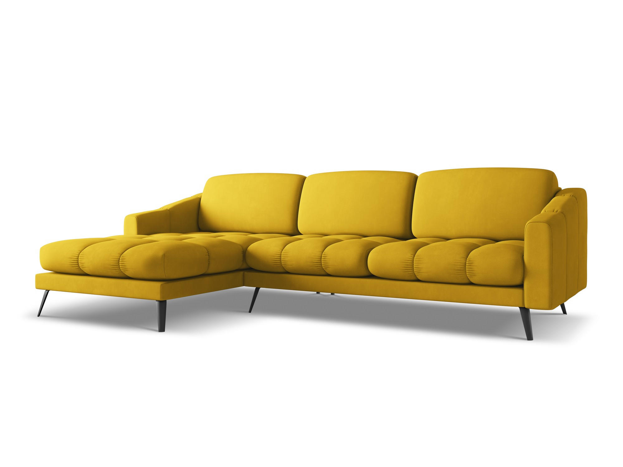 ECKSOFA Links Chenille Stoff Gelb - Currygelb/Gelb, Textil/Metall (160/264cm) - Makamii