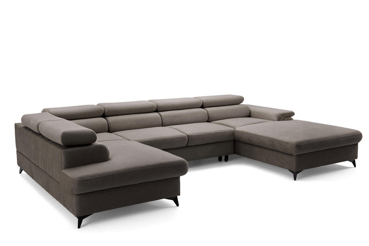 ECKSOFA U-Form PLAZA U Rechts mit Schlaffunktion 125x256 Velours Dunkelgrau - Dunkelgrau/Schwarz, Holz/Kunststoff (210/95/350cm) - Muffo