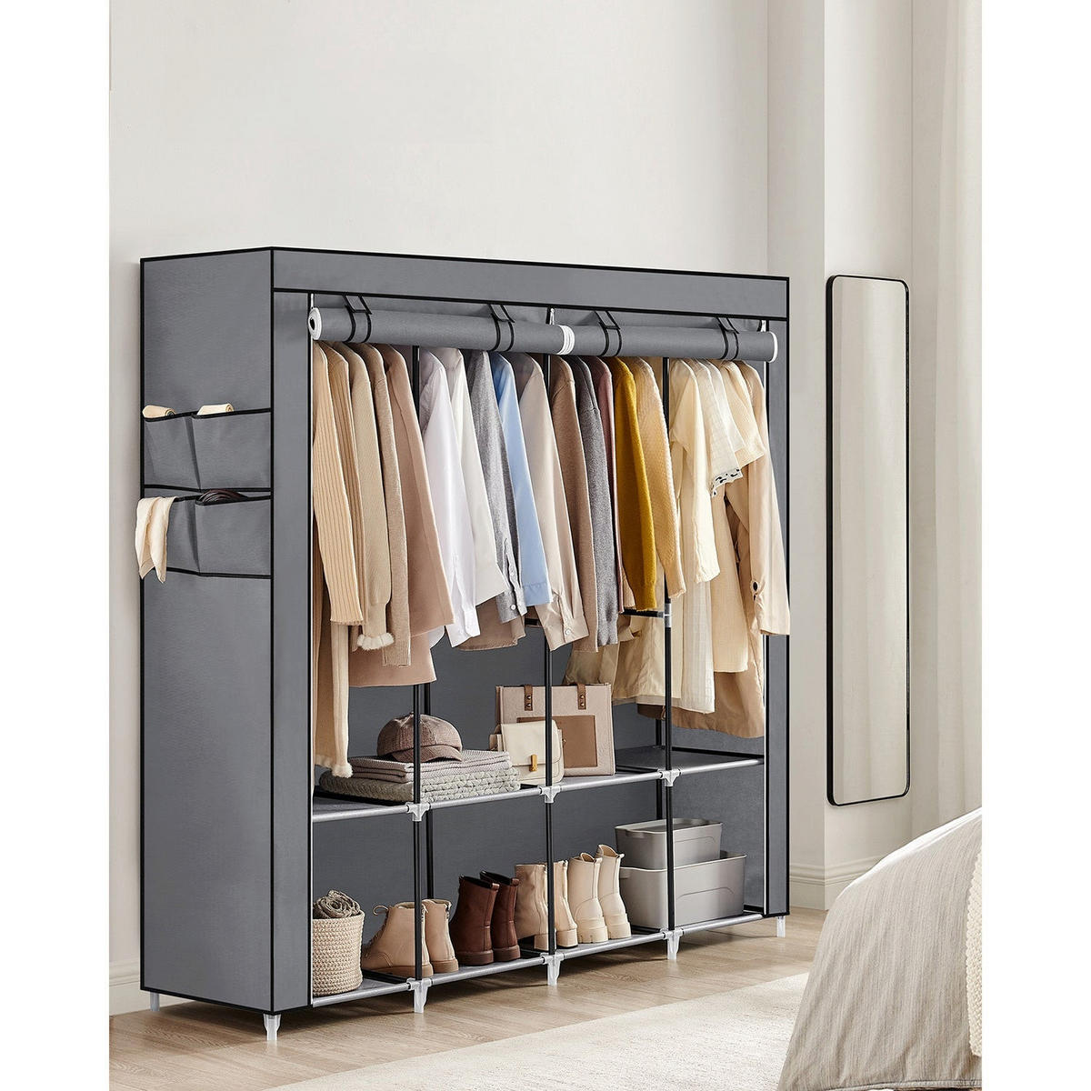 STOFFSCHRANK BISSAU - Grau, Kunststoff (170/167/45cm) - Hansiro