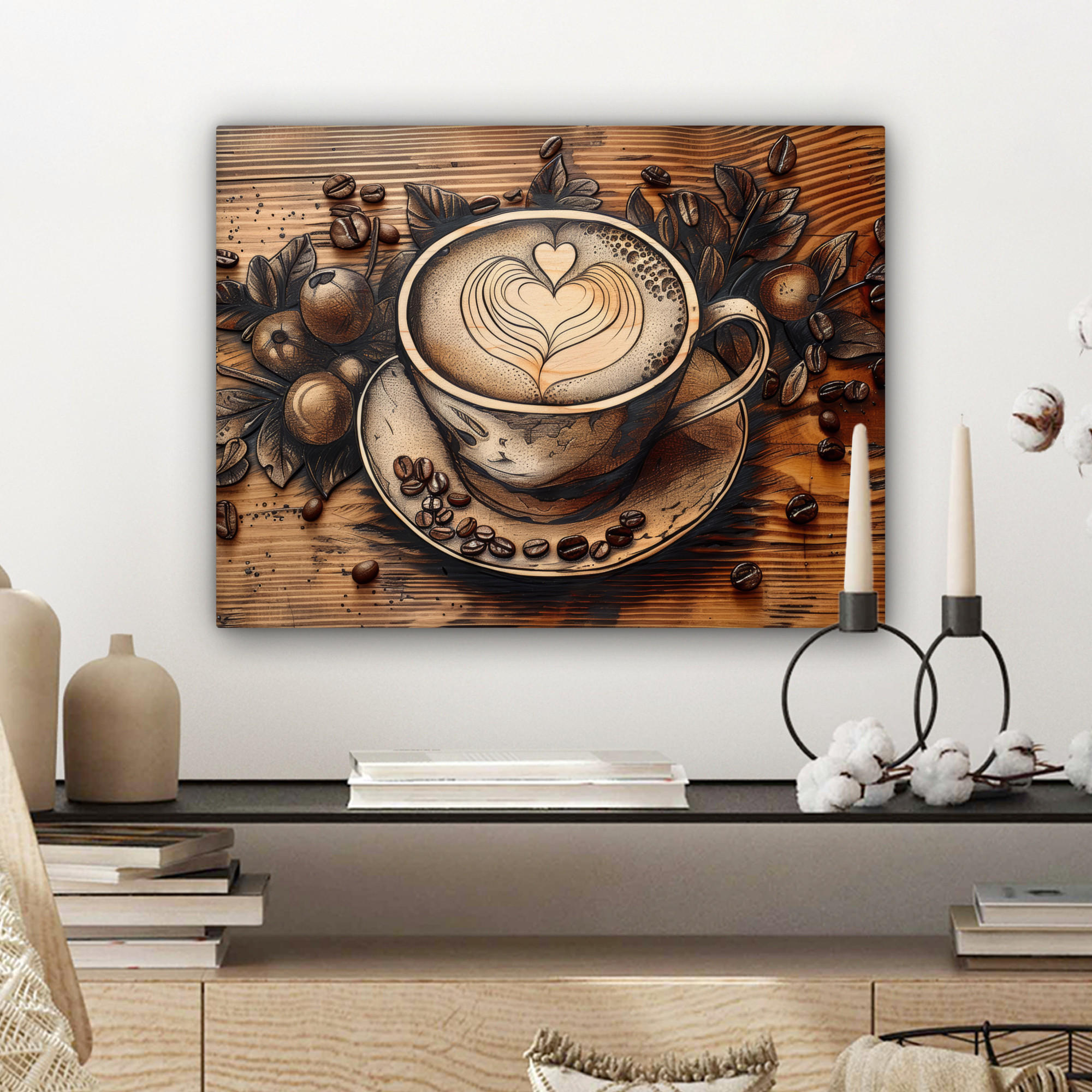 LEINWANDBILD Kaffee - Vintage - Braun - Tasse - Holz 40x30 cm - Braun, Textil (40/30cm) - MuchoWow