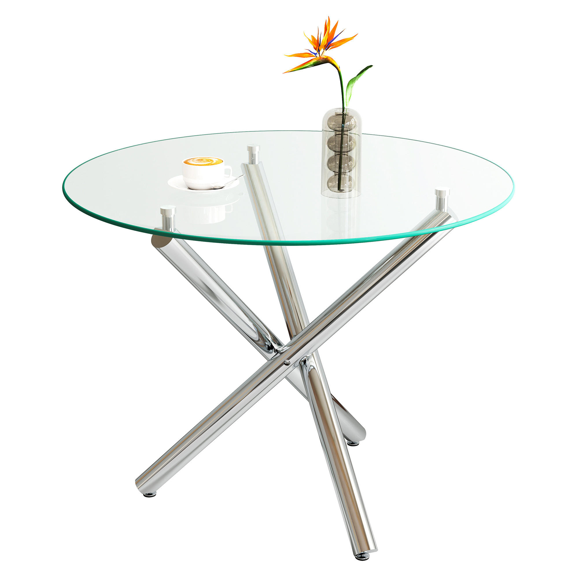 ESSTISCH rund 80 x 80 x 76 cm Glas Metall Silber - Silberfarben, Metall (80/80/76cm) - Meubliv