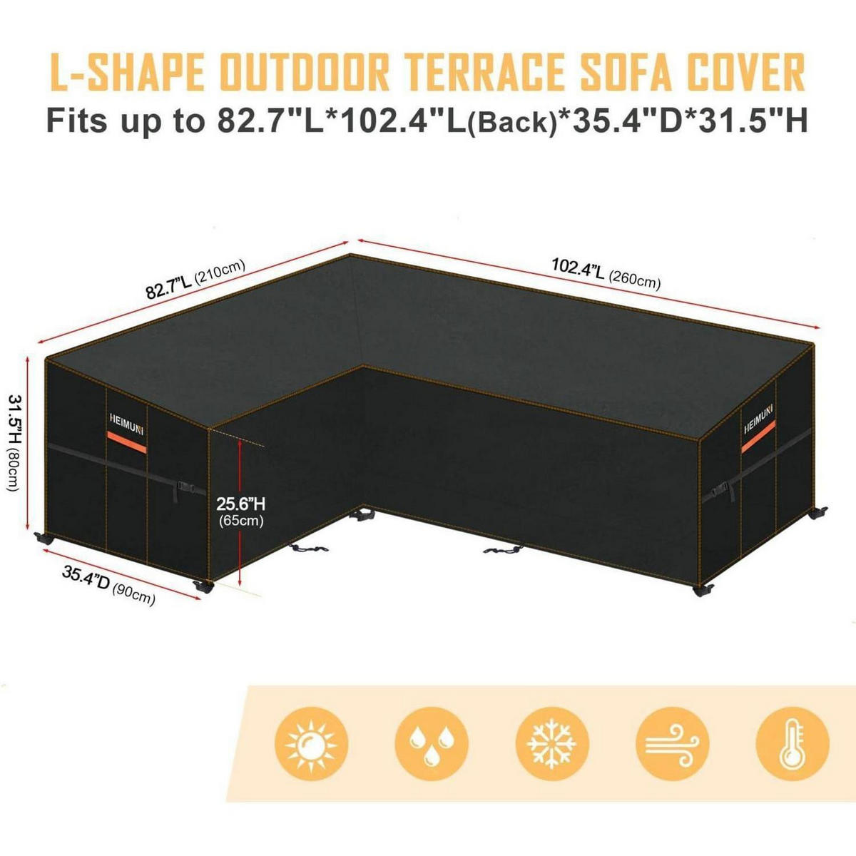 ABDECKHAUBE für L-Form Sofa 210x260x90x80/65cm Wasserdicht - Schwarz, Kunststoff (1/1/1cm)