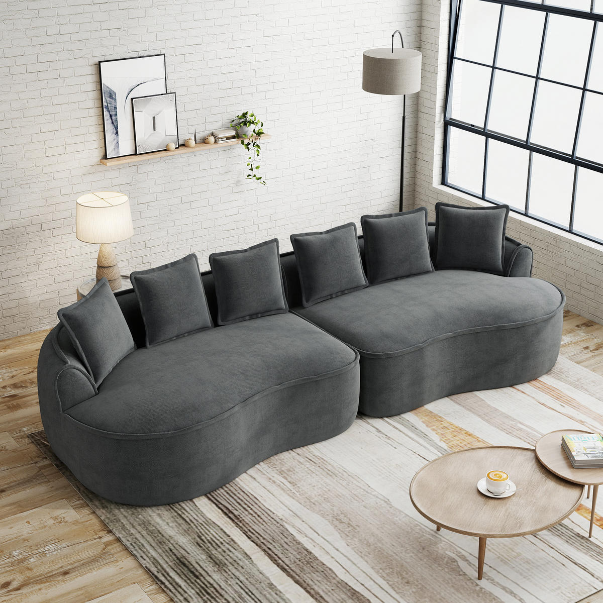 4-SITZER SOFA Chenille Grau mit Kissen - Grau, Textil (320/67/114cm) - WISHDOR