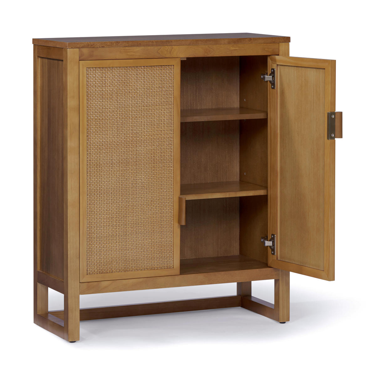 AKZENT-SCHRANK, 2 Rattan Türen, 71cm, Braun - Braun, Holz (71/86/30cm) - Teamson Home