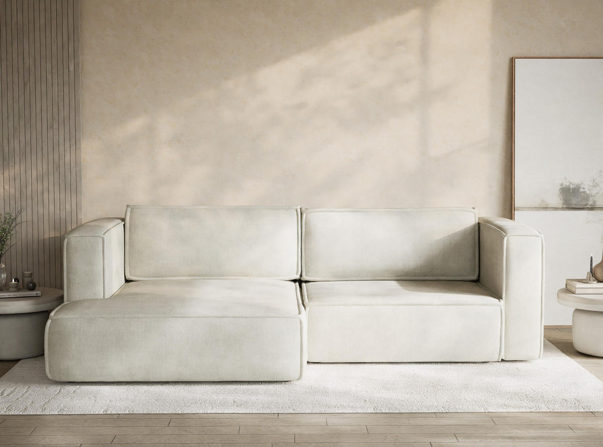 ECKSOFA MIT SCHLAFFUNKTION Velto Creme Webstoff - Creme/Schwarz, Holz/Holzwerkstoff (152/250cm) - Maison de Reve