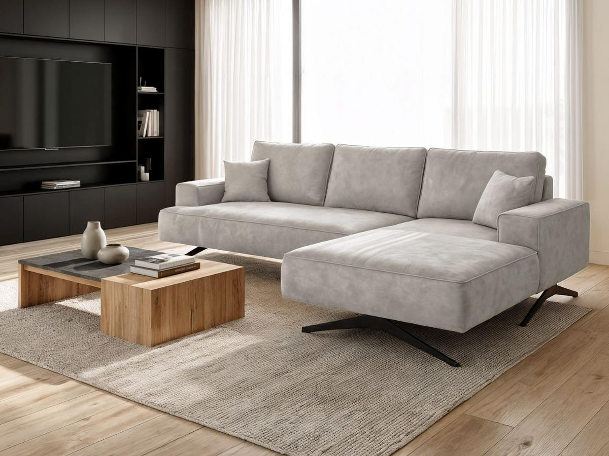 ECKSOFA Leto Grau Rechts - Schwarz/Grau, Holz/Textil (165/260cm) - Graingold