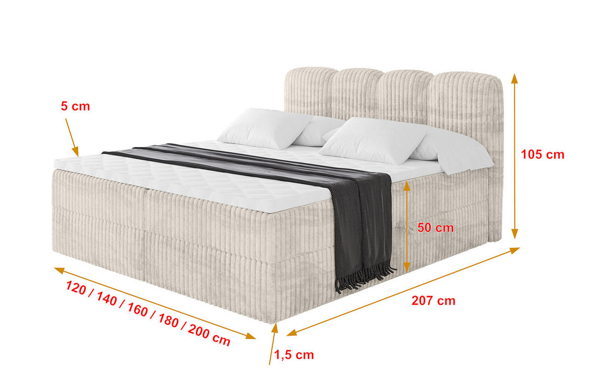 BOXBETT mit Matratze H4 - NINA - 160x200 cm - Creme - Creme, Holzwerkstoff (160/200cm) - ALTDECOR