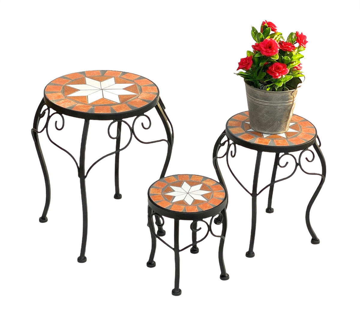 BLUMENHOCKER 3er Set Merano Rund 12014 - Schwarz, Metall (26/37/26cm) - DanDiBo