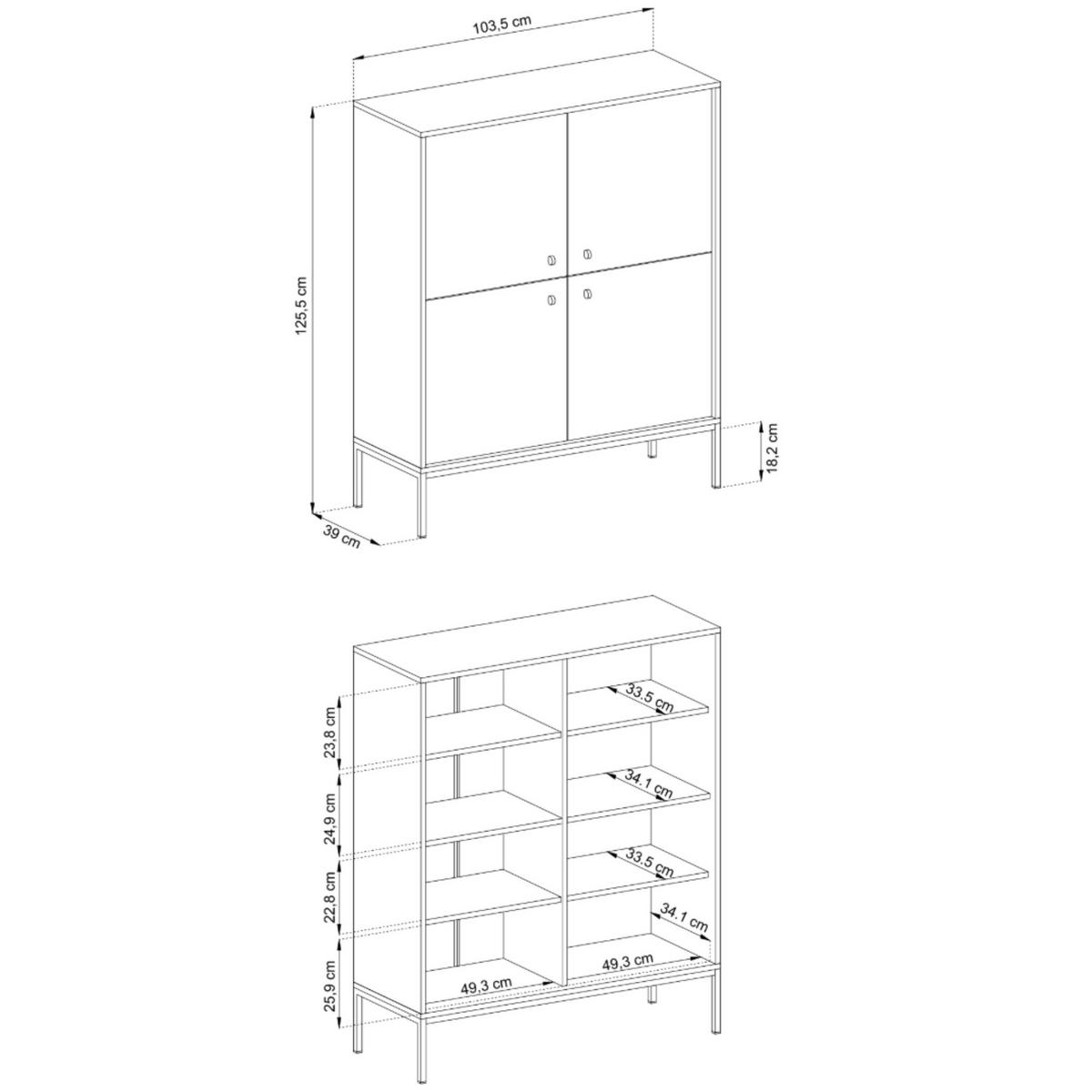 HOCHKOMMODE BARI KW4D (Beige, Goldene Griffe, Goldenes Gestell) - Beige/Goldfarben, Holz/Holzwerkstoff (104/126/39cm) - Ravio
