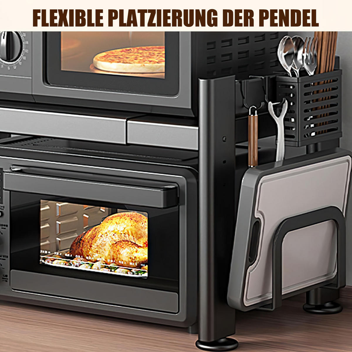 MIKROWELLEN Regal 2-Stufig - Schwarz, Metall (40/45/36.5cm) - Aimax