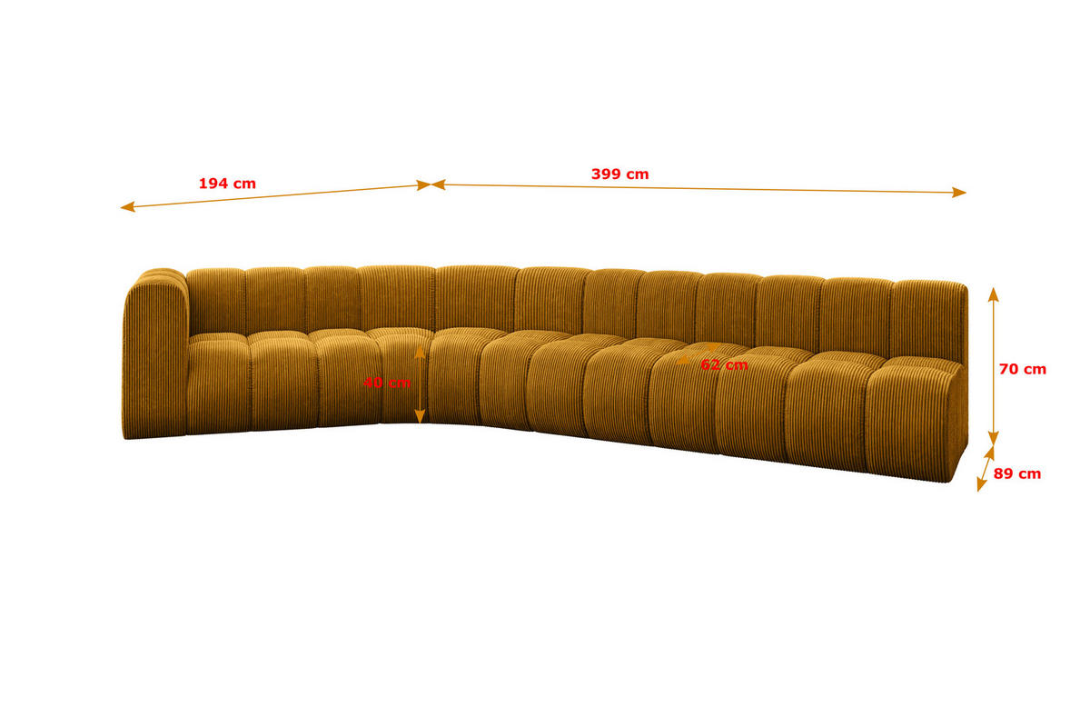 ECKSOFA modulares Sofa Karex-L2 - 399x194x70 cm Senfgelb - Currygelb, Holzwerkstoff/Textil (399/194cm) - ALTDECOR