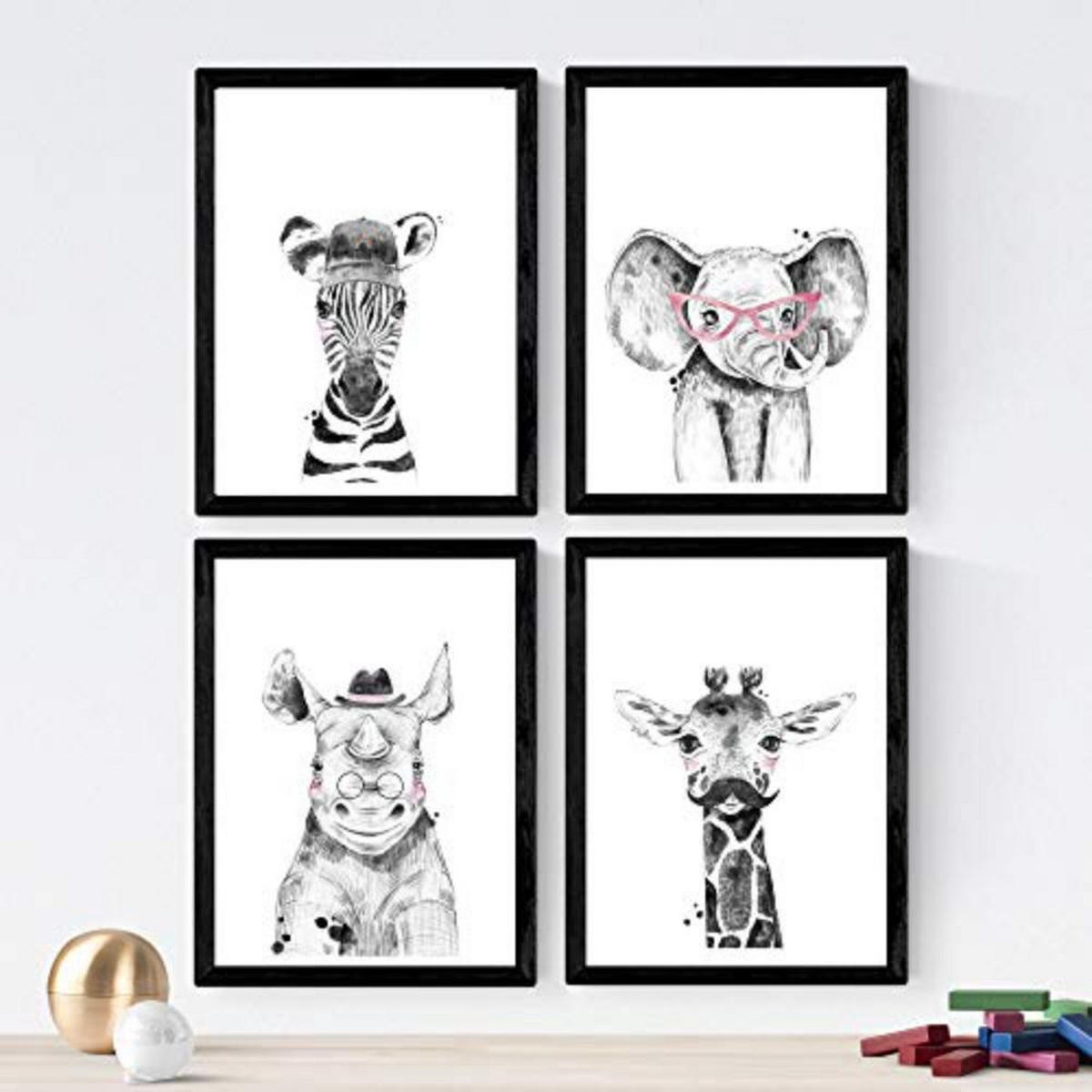 POSTER Set mit 4 Filmen der lustigen Kindertiere A3 Rahmenlos - Klar, Papier (29.7/3cm) - Nacnic