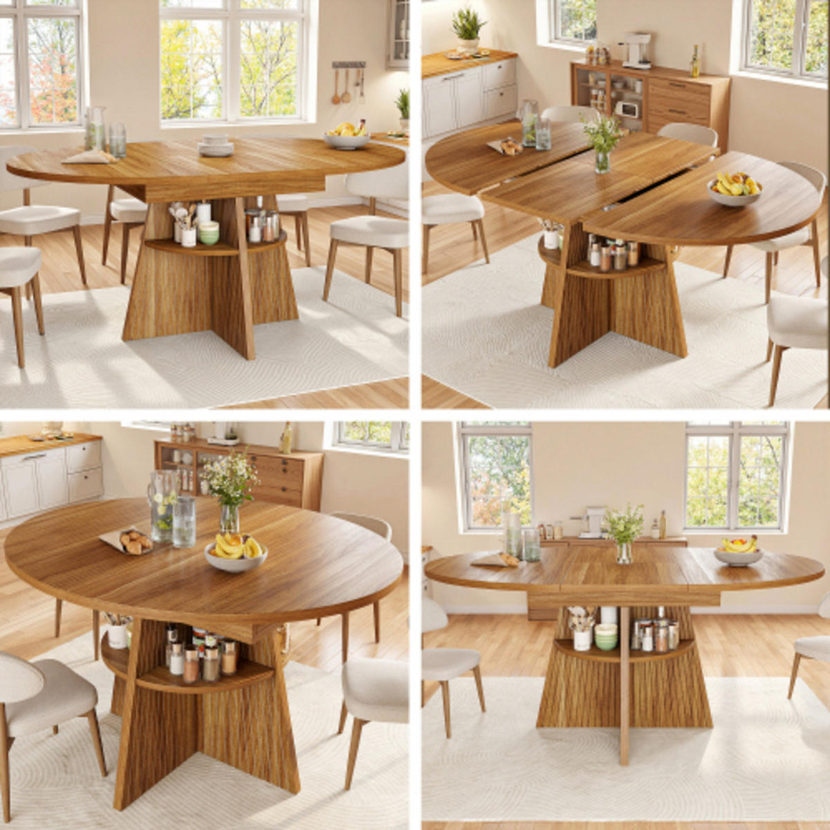 ESSTISCH Ausziehbarer 110-150×110×76 cm aus MDF und Metall mit Säulenfüßen und unterer Ablage, dunkelbraun - Dunkelbraun, Holzwerkstoff (150/110/76cm) - Luhomfu