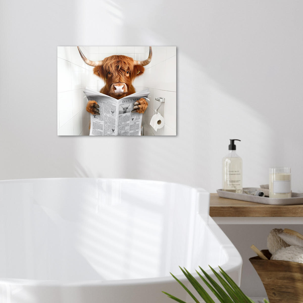 LEINWANDBILD Schottischer Highlander - Tier - Zeitung - Toilette 40x30 cm - Kastanienfarben, Textil (40/30cm) - MuchoWow