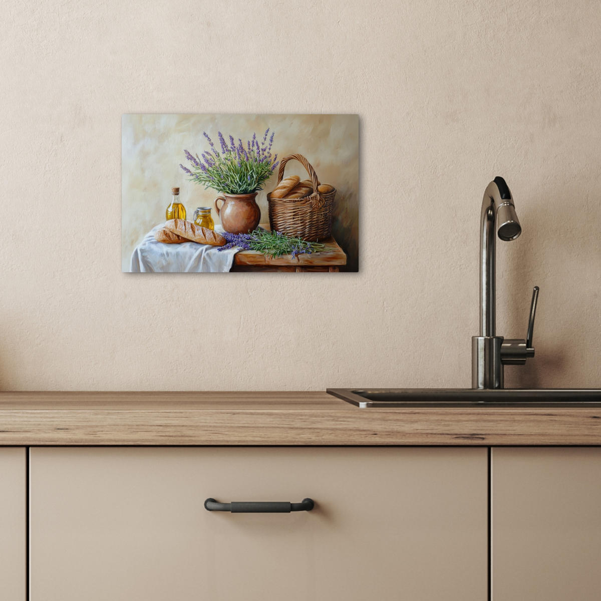 LEINWANDBILD Lavendel - Brot - Stilleben 30x20 cm - Flieder, Textil (30/20cm) - MuchoWow
