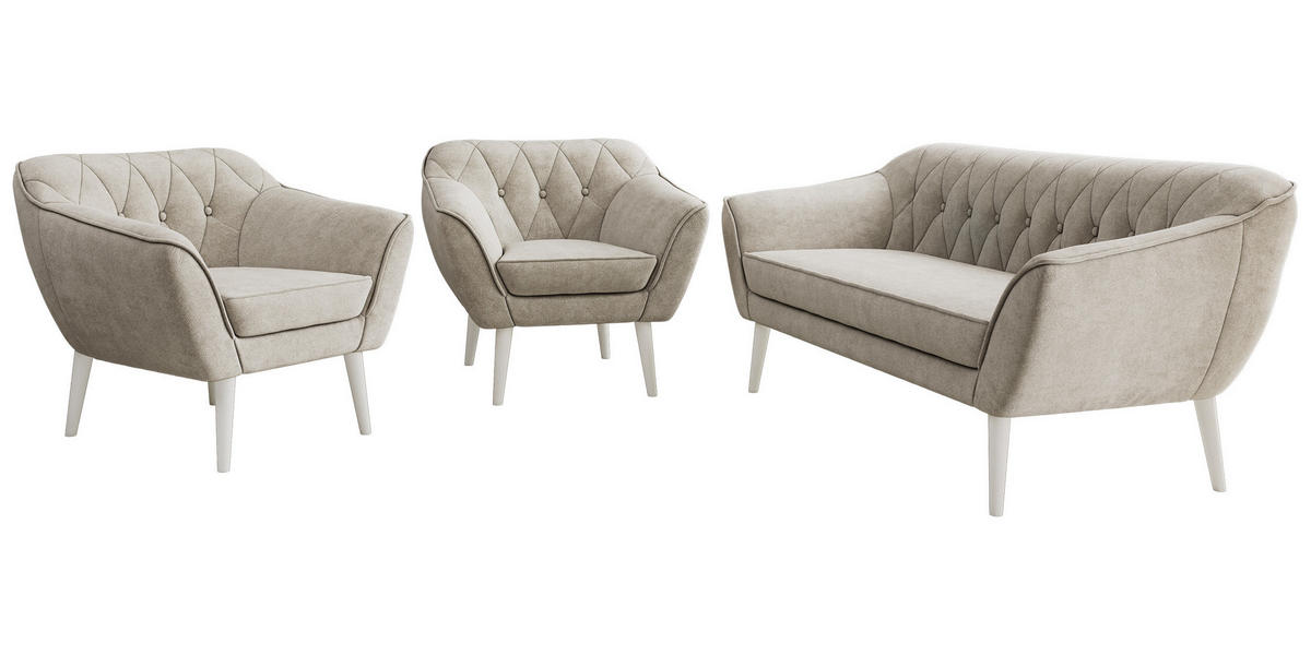 SEDACIA ZOSTAVA 3+1+1 PIRS - Sivobéžová Štruktúrovaná látka - Biele nohy - biela/sivobéžová, kompozitné drevo/textil (180/75/74cm) - MKS