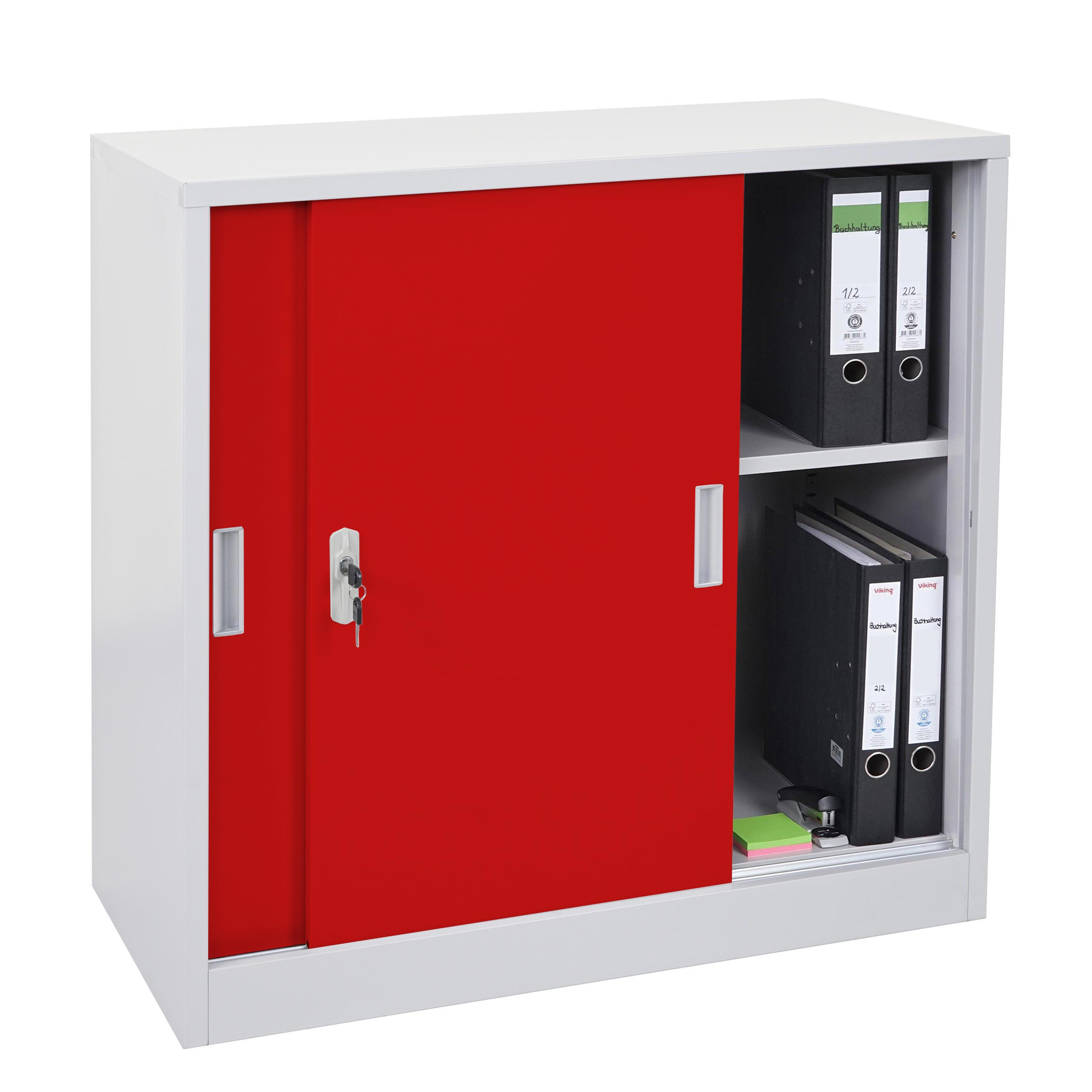 AKTENSCHRANK, klein 90x90x45cm mit Schiebetüren Rot - Rot, Metall (90/90/45cm) - PROREGAL