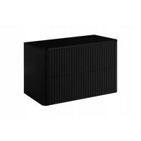 WASCHBECKENUNTERSCHRANK LINEA hängend geriffelt Schwarz matt mit Waschtischplatte 80/48/44 cm - Schwarz, Holzwerkstoff (80/48.4/43.7cm) - Rodan
