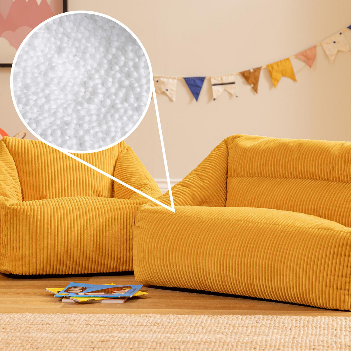 KINDERSOFA mit Sitzsack Sessel Cecilia - Gelb, Textil (140/44/55cm) - icon