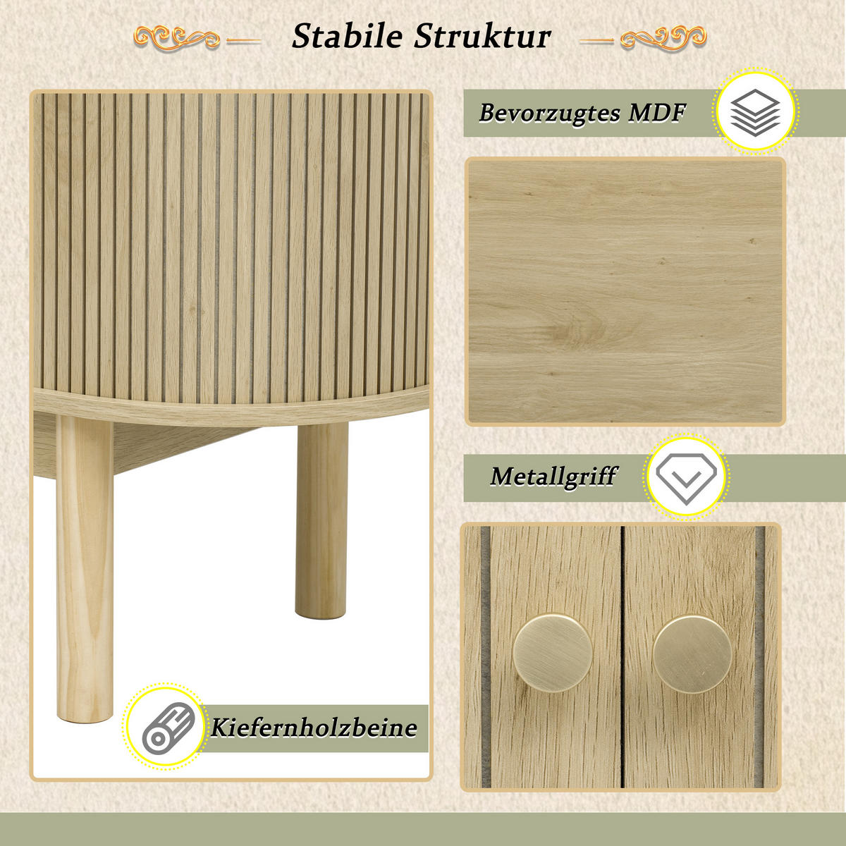 SIDEBOARD Holzoptik 138/43/75 cm - Hellbraun, Holzwerkstoff (43/75/138cm) - Urban Meuble