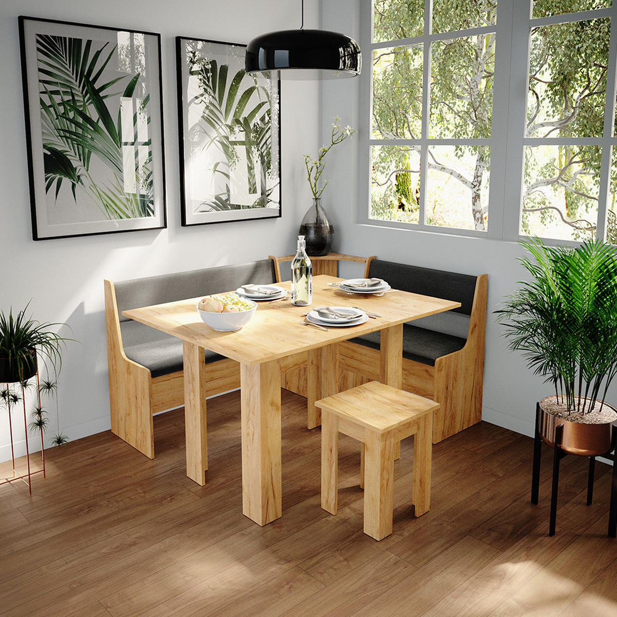 ESSZIMMER-BANK Roman Sandeiche 106.6 x 41.5 cm - Anthrazit/Eiche Wotan, Holzwerkstoff (41.5/80/106.6cm) - Vicco