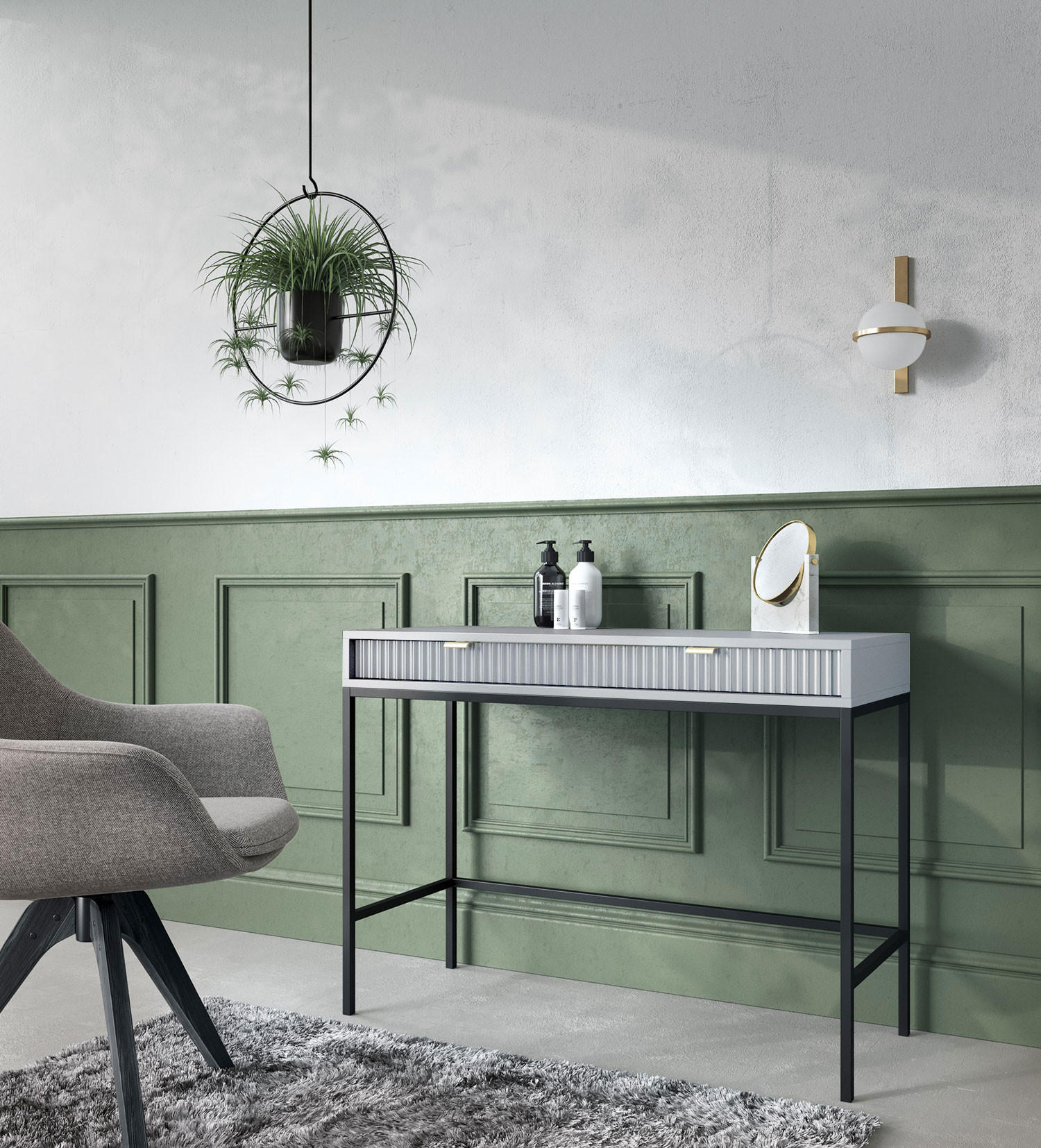 Thumbnail - Feldmann-Wohnen Schreibtisch, Grau, Metall, 1 Fächer, 2 Schubladen, Rechteckig,Rechteckig, 104x78x50 cm, Arbeitszimmer, ...