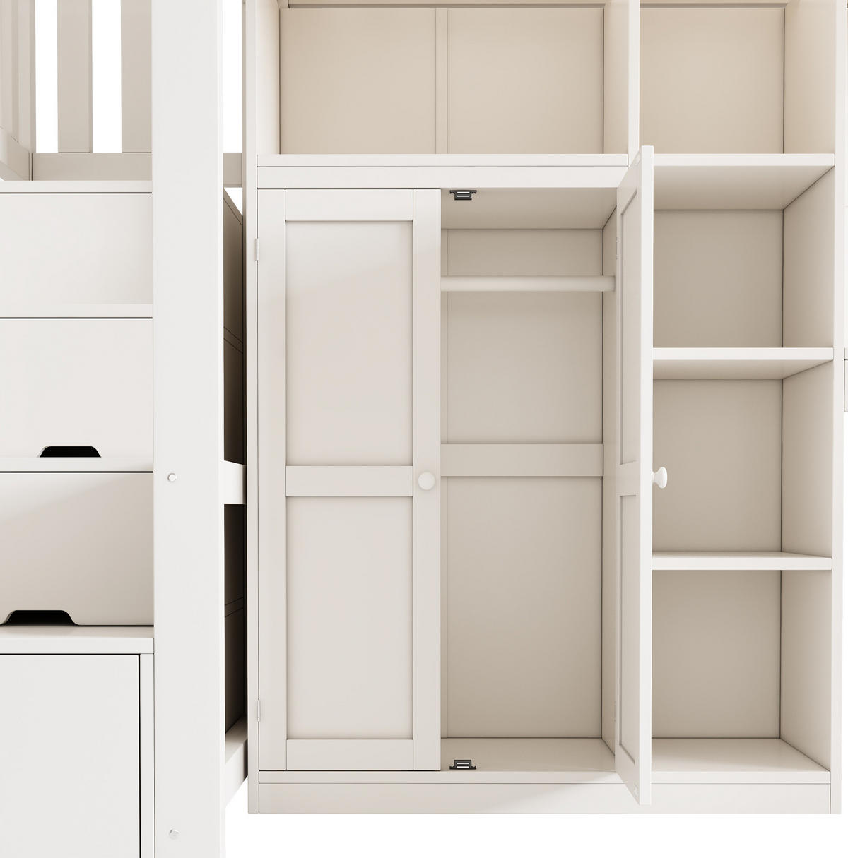 HOCHBETT 90/200 cm in Weiß mit Schreibtisch, Schrank und Lattenrost - Weiß, Holzwerkstoff (90/200cm) - BEAOK