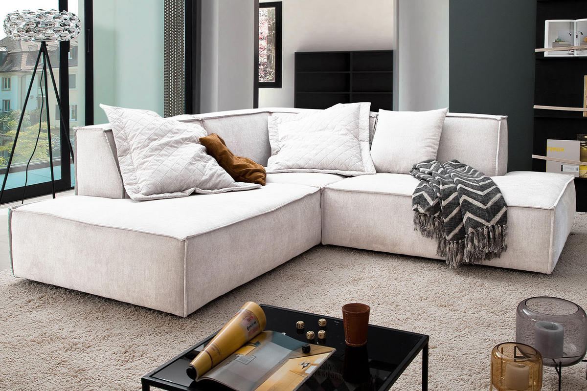 ECKSOFA SAMU Beige Webstoff - Beige/Schwarz, Textil (226/224cm) - KAWOLA