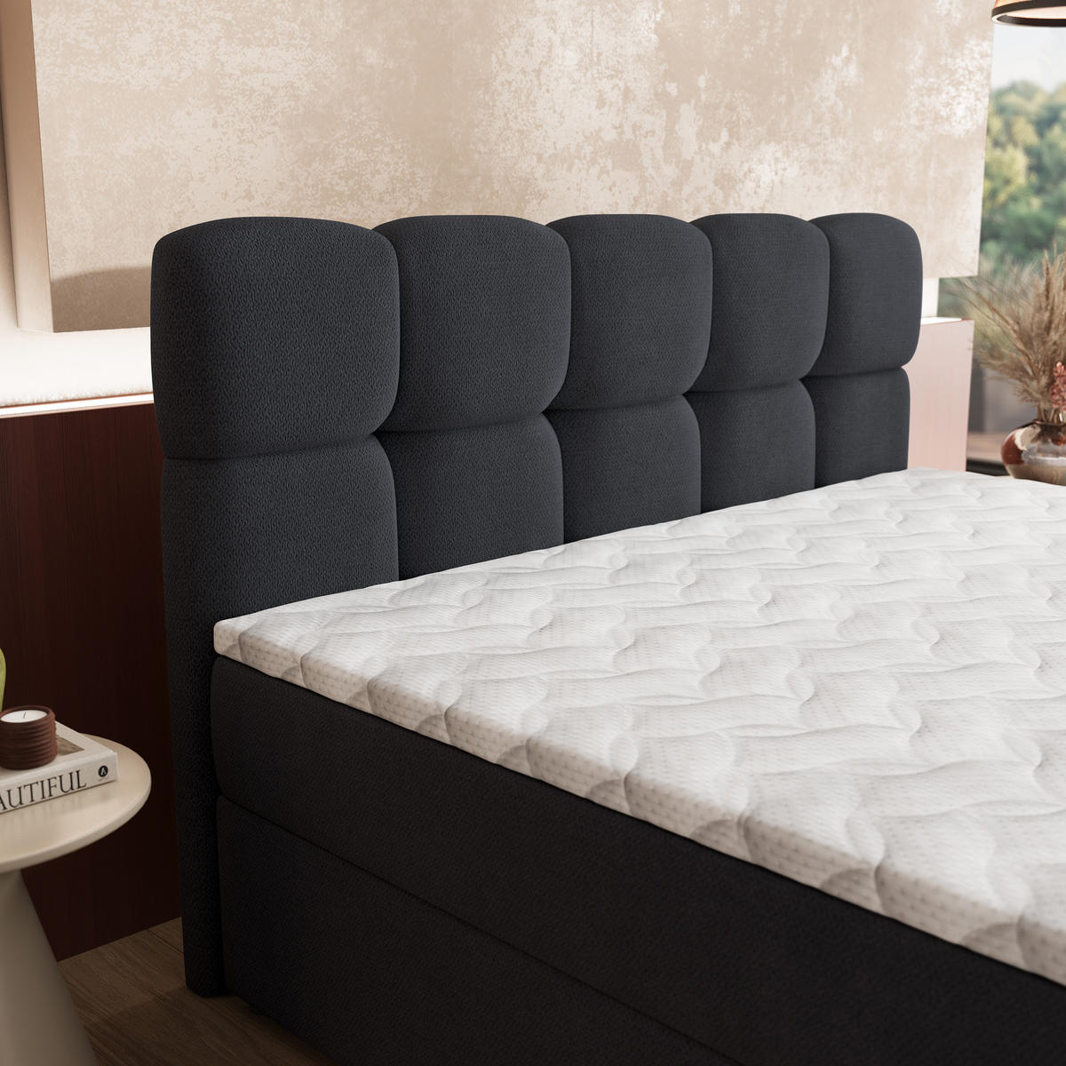 BOXBETT MERU 160x200 cm mit Matratze und Topper - Schwarz - Schwarz, Holz (160/200cm) - MASSENO