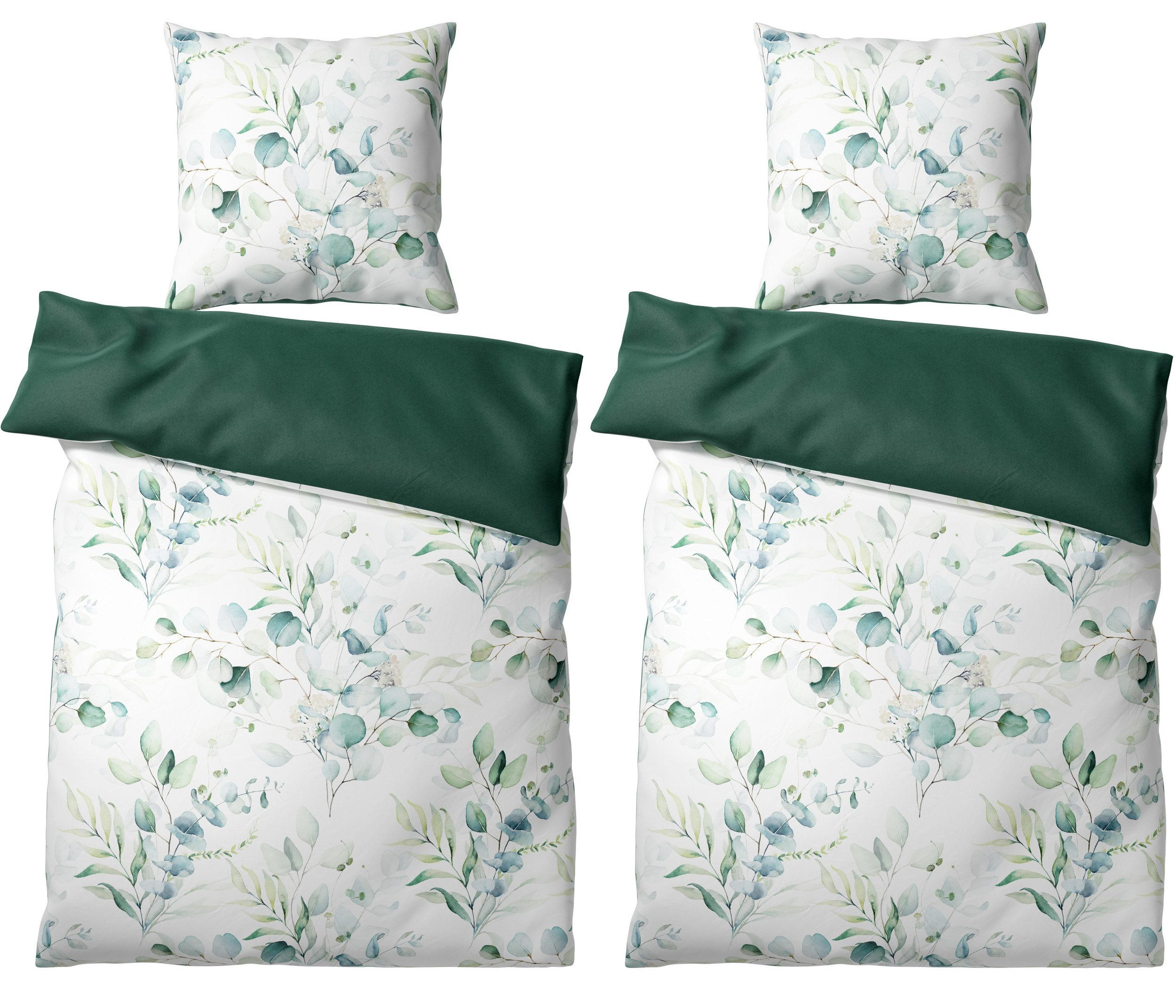 BETTWÄSCHE 4-teilig Eukalyptus - Weiß, Naturmaterialien (135/200cm) - Sanilo