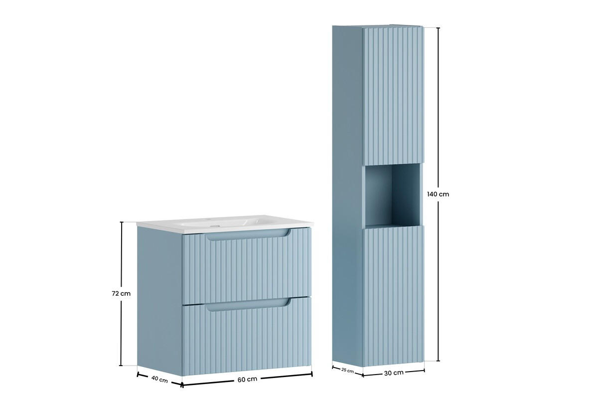 BADMÖBEL-SET 3 Teile- Nova Denim N BM374 in Denim - Dunkelblau, Holz (60/140/40cm)